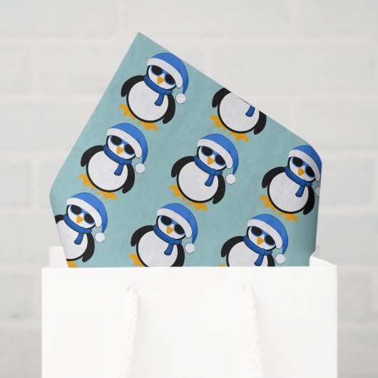 Kute coole pinguïn met kerstwinterpatroon blauw tissuepapier (Cadeauzakje)
