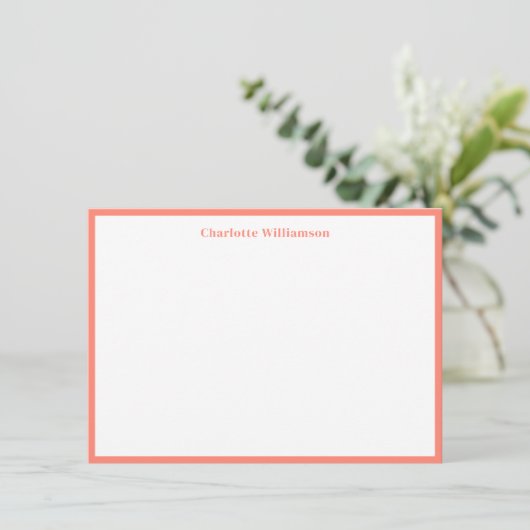 Kute Coral Oranje Border Personalized Stationery Bedankkaart (Staand voorkant)
