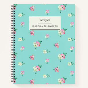 Kute Cottcore Floral Blue Personalized Recipe Notitieboek