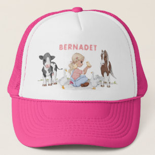 Kute country Girl and Farm Animals Trucker Hat Pet