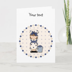 Kute country girl + emmer gevuld met blauwe bessen kaart