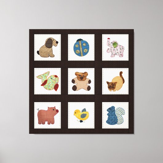 Kute country Style Baby Animals Quilt Canvas Afdruk (Voorkant)