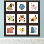 Kute country Style Baby Animals Quilt Canvas Afdruk (Insitu (Houten vloer))