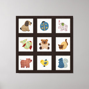 Kute country Style Baby Animals Quilt Canvas Afdruk