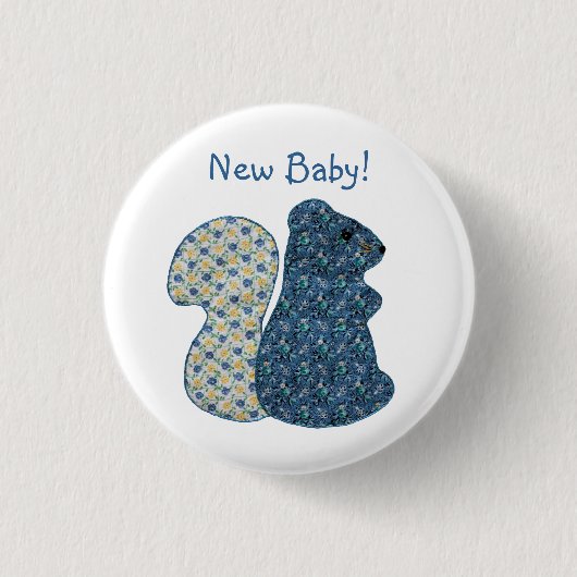 Kute country style Blue Squirrel New Baby Ronde Button 3,2 Cm (Voorkant)