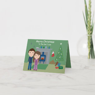 Kute Couple Merry Kerstmis met een I-liefdeskaart Feestdagen Kaart