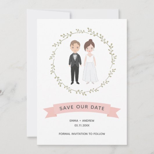 Kute Couple Portret Modern Wreate Save the Date (Voorkant)