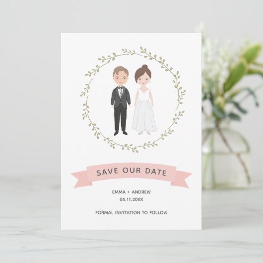 Kute Couple Portret Modern Wreate Save the Date (Staand voorkant)