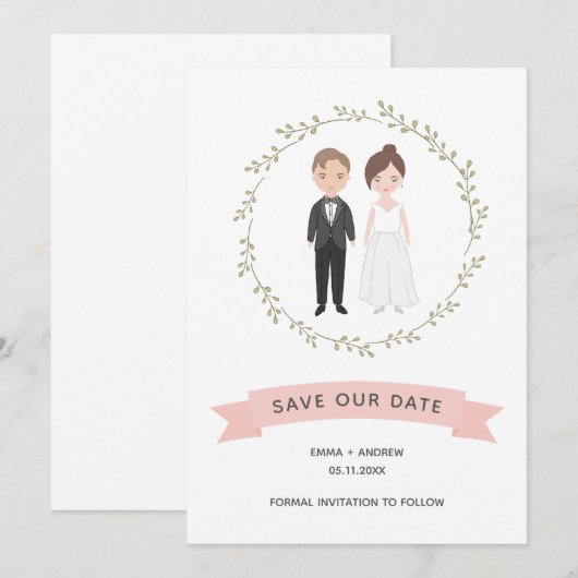 Kute Couple Portret Modern Wreate Save the Date (Voorkant / Achterkant)