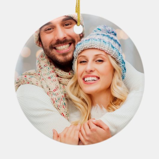 Kute Couples First Kerstfoto Ornaments Keramisch Ornament (Achterkant)