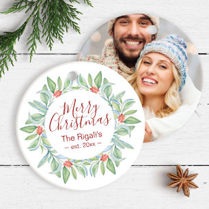 Kute Couples First Kerstfoto Ornaments Keramisch Ornament