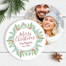 Kute Couples First Kerstfoto Ornaments Keramisch Ornament