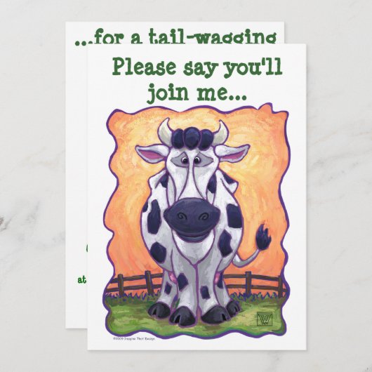 Kute Cow Head en Tails Party nodigt u uit Kaart (Voorkant / Achterkant)