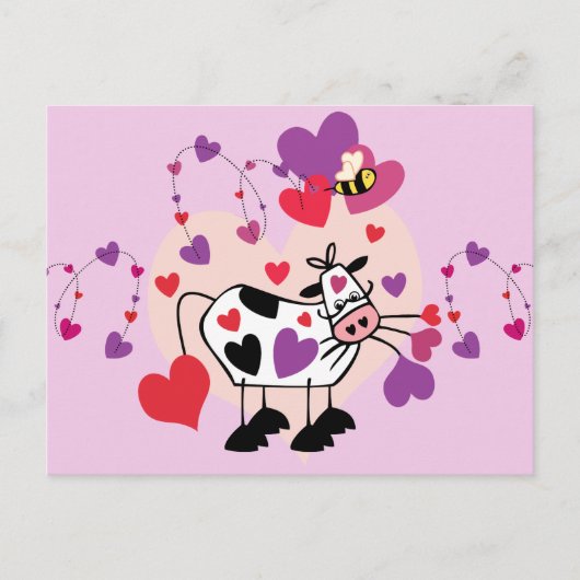 Kute cow met hart en met een broedbijen briefkaart (Voorkant)