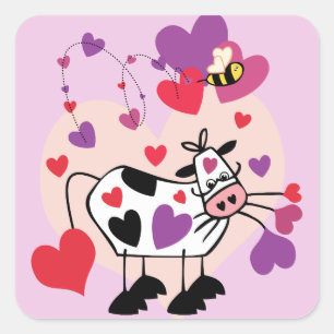 Kute cow met hart en met een broedbijen vierkante sticker