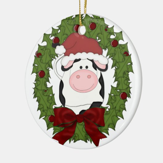 Kute Cow Wreate Kerstfeestdag - sierboom Keramisch Ornament (Links)