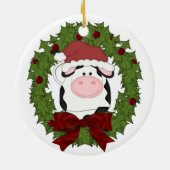Kute Cow Wreate Kerstfeestdag - sierboom Keramisch Ornament (Achterkant)