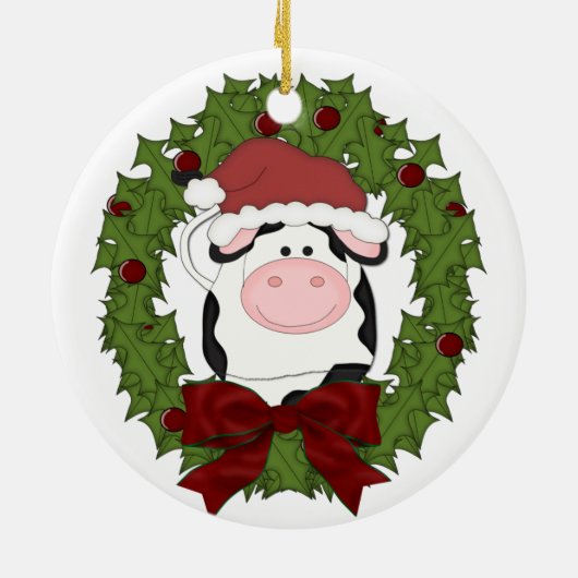 Kute Cow Wreate Kerstfeestdag - sierboom Keramisch Ornament (Achterkant)
