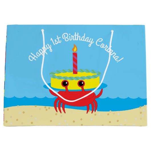 Kute Crab Beach 1st Birthday Party Groot Cadeauzakje (Voorkant)