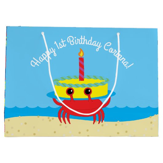 Kute Crab Beach 1st Birthday Party Groot Cadeauzakje (Achterkant)