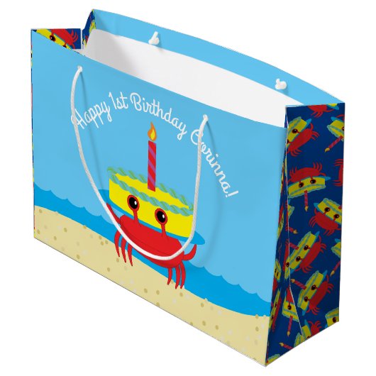 Kute Crab Beach 1st Birthday Party Groot Cadeauzakje (Achterkant Gekanteld)