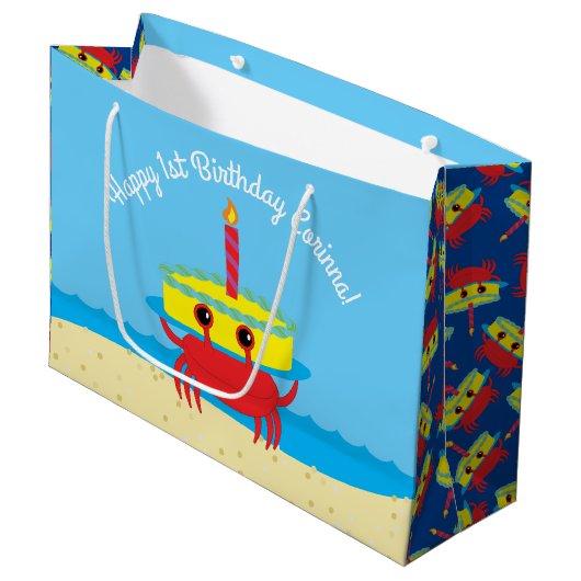 Kute Crab Beach 1st Birthday Party Groot Cadeauzakje (Voorkant Gekanteld)