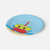 Kute Crab Beach 1st Birthday Party Papieren Bordje (Gekanteld)