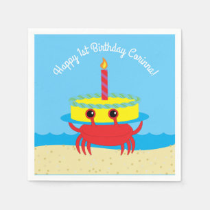 Kute Crab Beach 1st Birthday Party Servet