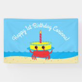 Kute Crab Beach 1st Birthday Party Spandoek (Horizontaal)