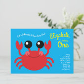 Kute Crab Beach Kinder 1st Birthday Party Kaart (Staand voorkant)