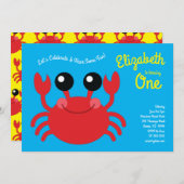 Kute Crab Beach Kinder 1st Birthday Party Kaart (Voorkant / Achterkant)
