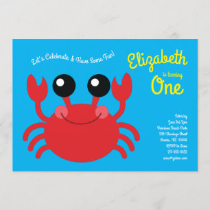 Kute Crab Beach Kinder 1st Birthday Party Kaart