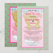 Kute cudly Beer Gedrukt in roze Baby shower Kaart (Voorkant / Achterkant)