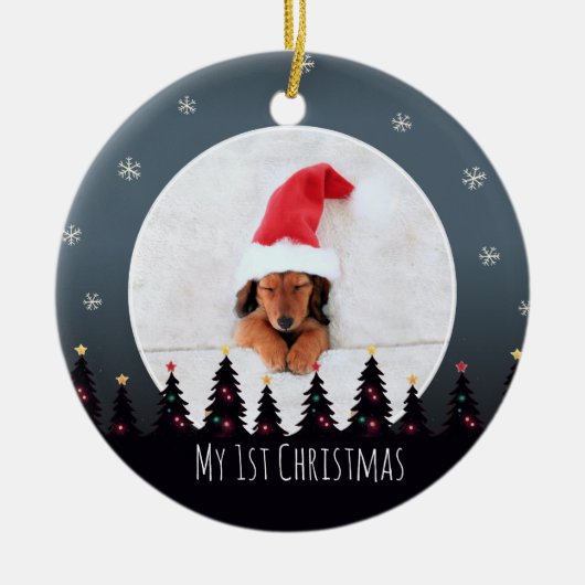 Kute Custom First Kerstpuppy Photo Template Keramisch Ornament (Voorkant)