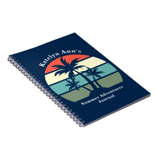 Kute Custom Summer Beach Vacation Blue Palm Tree Notitieboek (Rechterzijde)