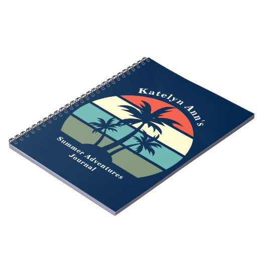 Kute Custom Summer Beach Vacation Blue Palm Tree Notitieboek (Linkerzijde)