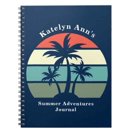 Kute Custom Summer Beach Vacation Blue Palm Tree Notitieboek (Voorkant)