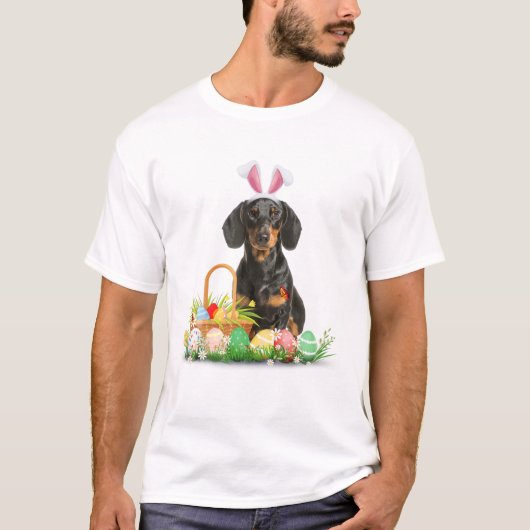 Kute Dachshund Paasdag Bunny Eggs Easter Costum T-shirt (Voorkant)