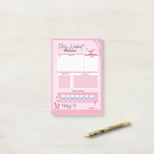 Kute Daily Fitness Workout Tracker Planner Post-it® Notes (Op bureau)