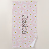 Kute Daisy Patter Custom Name Beach Towel Strandlaken (Voorkant)