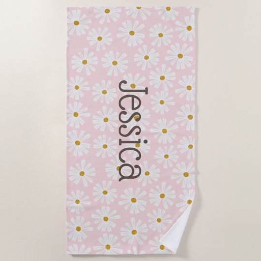 Kute Daisy Patter Custom Name Beach Towel Strandlaken (Voorkant)