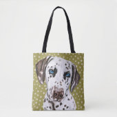 Kute Dalmatian met groen wit ventilator Tote Bag (Voorkant)