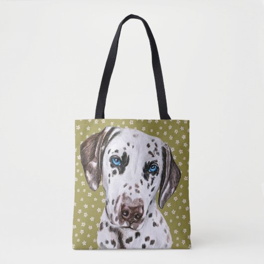 Kute Dalmatian met groen wit ventilator Tote Bag (Voorkant)