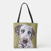 Kute Dalmatian met groen wit ventilator Tote Bag (Achterkant)