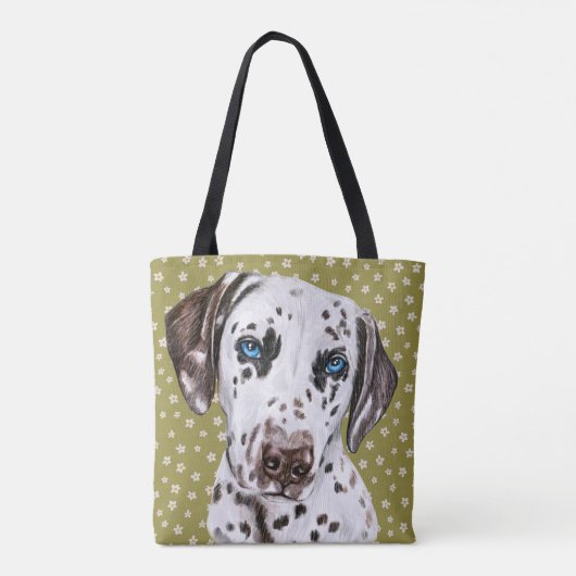 Kute Dalmatian met groen wit ventilator Tote Bag (Achterkant)
