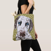 Kute Dalmatian met groen wit ventilator Tote Bag (Dichtbij)