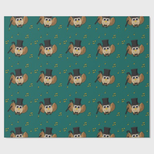 Kute Dansend Owl met de Cartoon van Muzieknoten Cadeaupapier (Vlak)