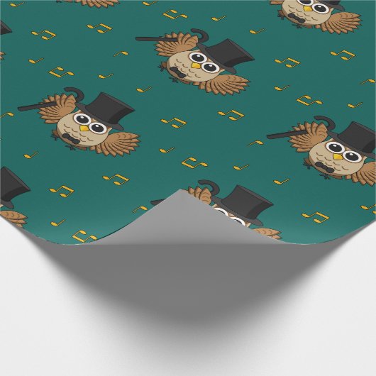 Kute Dansend Owl met de Cartoon van Muzieknoten Cadeaupapier (Hoek)