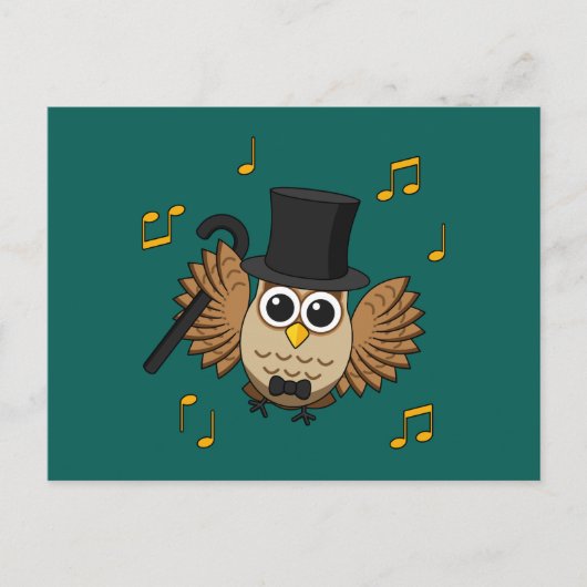 Kute Dansend Owl met de Cartoon van Muzieknoten Feestdagenkaart (Voorkant)