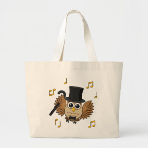 Kute Dansend Owl met de Cartoon van Muzieknoten Grote Tote Bag